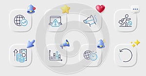 Jobless, Recovery data and Online warning line icons. For web app, printing. Vector