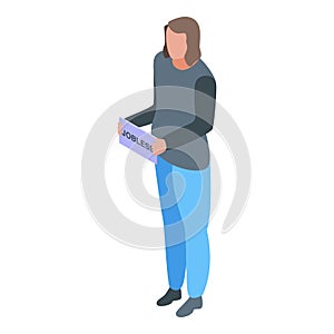 Jobless woman icon, isometric style