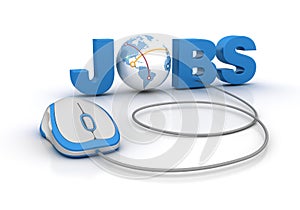 JOBS 3D Word with Globe World and Computer Mouse