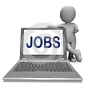 Jobs On Laptop Shows Profession Employment Or Hiring Online