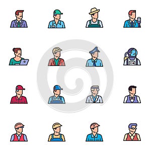 Jobs and Occupations filled outline icons set