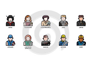 Jobs and occupations icons set