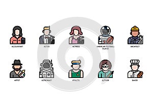 Jobs and occupations icons set