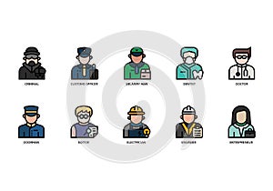 Jobs and occupations icons set