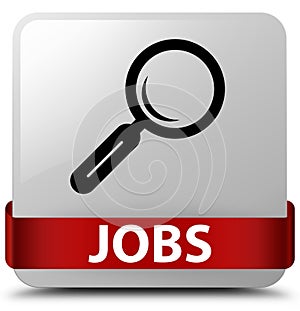 Jobs white square button red ribbon in middle