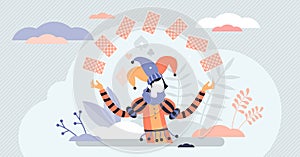 Jocker card game character concept, flat tiny person vector illustration