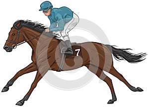 Jockey on a brown racehorse