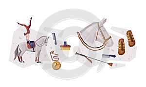 Jockey Club with Man Riding Horse Sitting on Horseback in Saddle Vector Composition Set