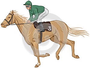 Jockey on a palomino racehorse photo