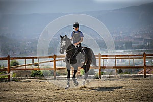 Jockey riding a fast thoroughbred horse