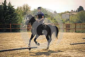 Jockey riding a fast thoroughbred horse