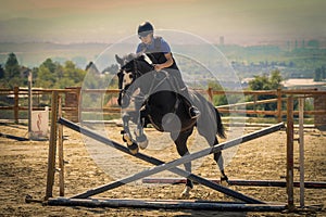 Jockey riding a fast thoroughbred horse