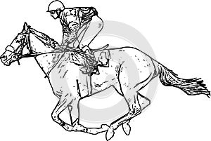 Jockey riding race horse drawing