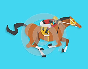 Jockey riding race horse number 4, Vector illustration