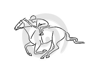 Jockey riding race horse. Vector illustration.