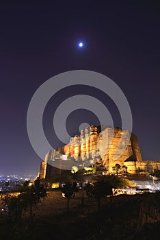 Jodhpur city and Mehrangarh Fort at night