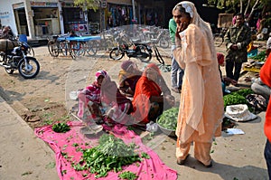 Jodhpur, India - January 2, 2015: Indian people shopping at typical vegetable street market