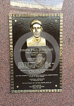 Joe di Maggio memorial in the Yankee Stadium, New York