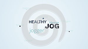 Jog healthy jogger lifestyle fitness sport exercise runner female people training animated word cloud background in uhd