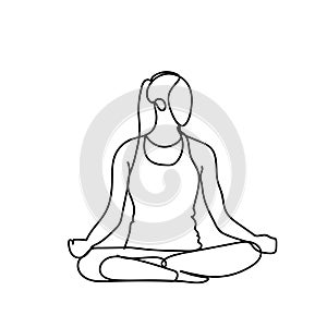Joga Pose Silhouette Sketch Woman On White Background Healthy Lifestyle Concept