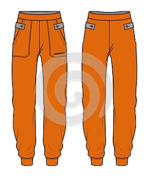 Jogger bottom Pants design flat sketch vector illustration, Track pants concept with front and back view, Sweatpants for running,