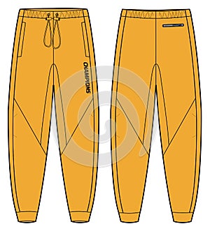 Jogger bottom Pants design flat sketch vector illustration, Track pants concept with front and back view, Sweatpants for running,