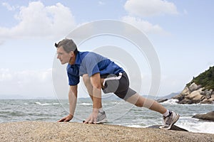 Jogger doing fitness exercises