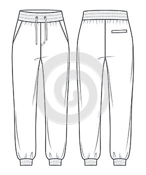 Jogger Pants fashion flat technical drawing template.