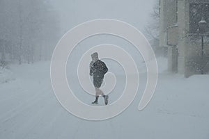 Jogger in Snow Storm