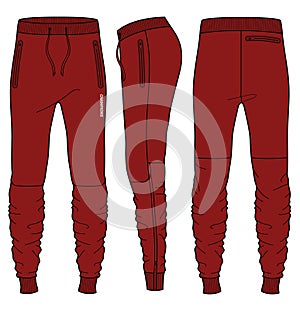 Jogger track bottom Pants design flat sketch vector illustration, Track pants concept with front, back and side view, Sweatpants