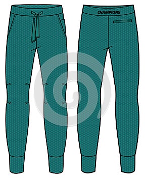 Jogger track bottom Pants design flat sketch vector illustration, Track pants concept with front and back view, Sweatpants for