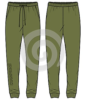 Jogger track bottom Pants design flat sketch vector illustration, Track pants concept with front and back view, Sweatpants for