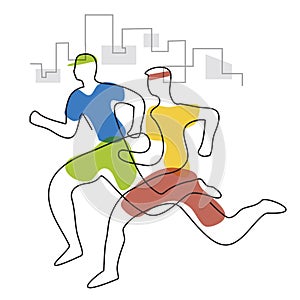 Jogging in the city, marathon runners