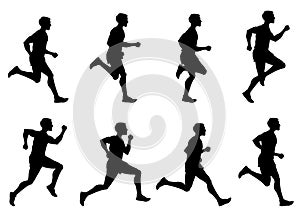 Jogging man, running athlete, runner vector silhouettes set