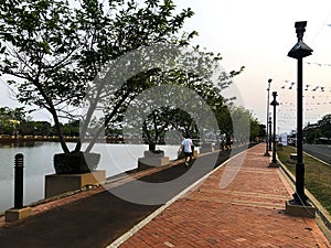 Jogging path around the canal in a park