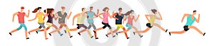 Jogging people. Runners group in motion. Running men and women sports background