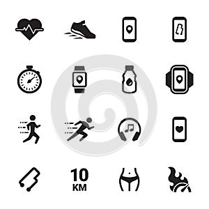 Jogging, running people icons set