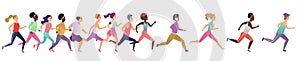 Jogging running people. Sport running group concept. People athlete maraphon runner race, various people runners.