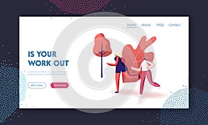 Jogging Sport Lifestyle Landing Page Template. Women Characters in Sports Wear and Smart Shoes Run Marathon