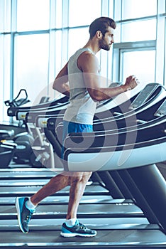 Jogging on treadmill.