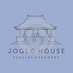 joglo house on stilts line art logo vector symbol illustration design