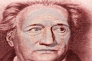 Johann Wolfgang von Goethe a closeup portrait from old German money