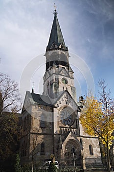 Johannes-Basilika or Basilica of St. John the Baptist, a church in Neukoelln, Berlin on a sunny fall day