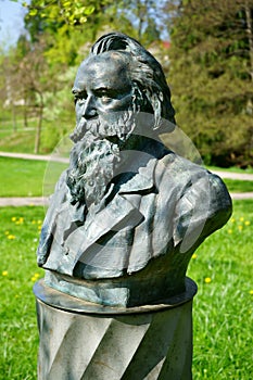 Johannes Brahms bust in a park in Baden-Baden