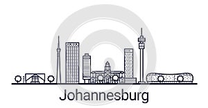 Johannesburg skyline banner linear style. Line art