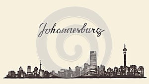 Johannesburg skyline vector engraved drawn sketch