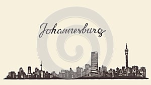 Johannesburg skyline vector engraved drawn sketch photo