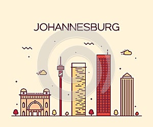 Johannesburg skyline vector illustration linear