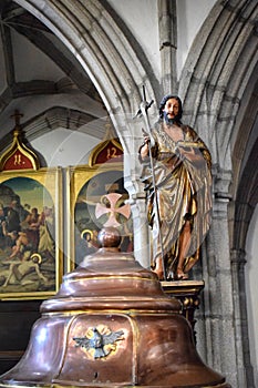 John the Baptist statue Inside the Saint Vitus Church in Cesky Krumlov, Bohemia, Czeh republic.