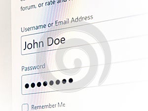 John Doe fake username login and password private account credentials simple authentication abstract concept, nobody, screen